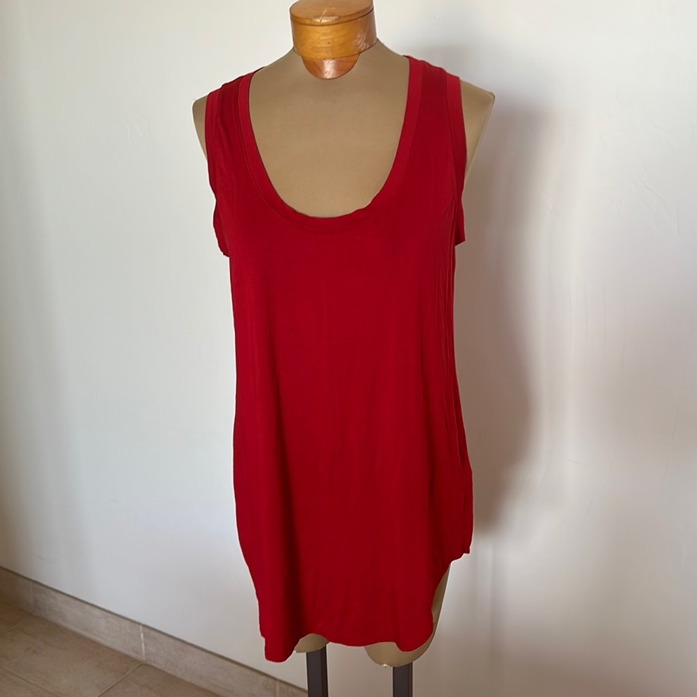 Red sleeveless top